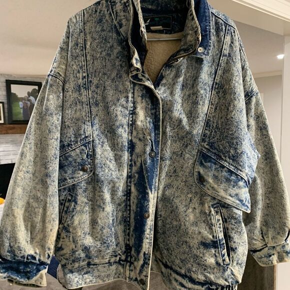 American signature vintage 80s acid wash denim bomber jacket size medium. - Picture 2 of 11